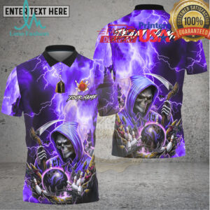 Bowling Grim Reaper Lightning Skull Power Style Multi Options Personalized Name, Team Name Unisex 3D Shirt