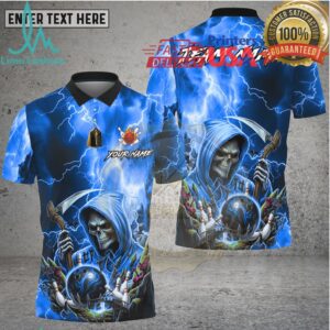 Bowling Grim Reaper Lightning Skull Power Style Multi Options Personalized Name, Team Name Unisex 3D Shirt