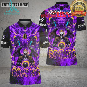 Bowling Hellfire Skull King Demon Art Multi Options Personalized Name, Team Name Unisex 3D Shirt