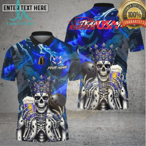 Bowling King Skull Royal Pub Style Multi Options Personalized Name, Team Name Unisex 3D Shirt