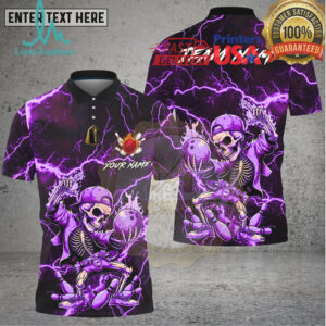 Bowling Neon Green Lightning Skeleton Street Art Multi Options Personalized Name, Team Name Unisex 3D Shirt