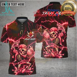Bowling Neon Green Lightning Skeleton Street Art Multi Options Personalized Name, Team Name Unisex 3D Shirt