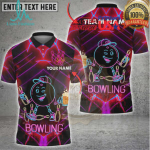 Bowling Neon Smiling Bowling Ball Beer Party Style Multi Options Personalized Name, Team Name Unisex 3D Shirt