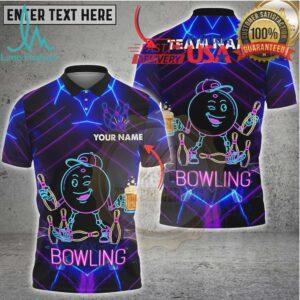 Bowling Neon Smiling Bowling Ball Beer Party Style Multi Options Personalized Name, Team Name Unisex 3D Shirt