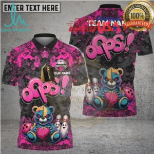 Bowling Oops Teddy Bear Cartoon Multicolor Options Personalized Name, Team Name 3D Shirt Bowling Oops Teddy Bear Cartoon Multicolor Options Personalized Name, Team Name 3D Shirt
