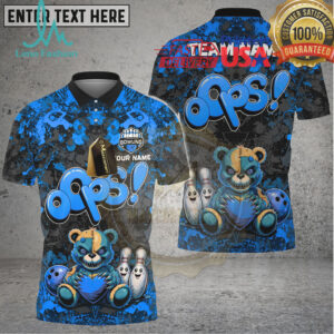 Bowling Oops Teddy Bear Cartoon Multicolor Options Personalized Name, Team Name 3D Shirt