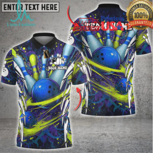 Bowling Pin Neon Splash Art Multicolor Options Personalized Name, Team Name 3D Shirt