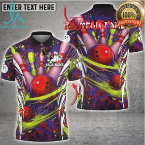 Bowling Pin Neon Splash Art Multicolor Options Personalized Name, Team Name 3D Shirt