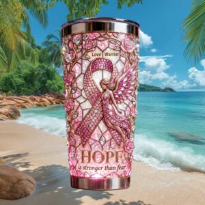 Breast Cancer Awareness “Hope is Stronger Than Fear” Pink Ribbon Crystal Tumbler