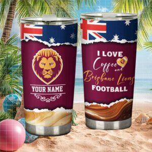 Brisbane Lions Afl Personalized Coffee Tumbler Custom Name Lions Football