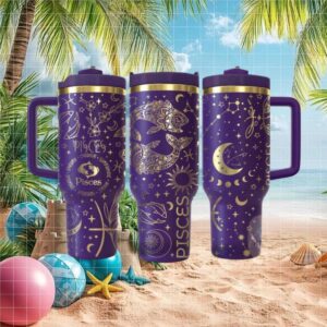 Celestial Pisces Constellation Tumbler with Handle
