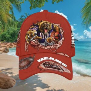 Chicago Bears Custom Name Personalized Angry Bear Rip Effect Football Cap