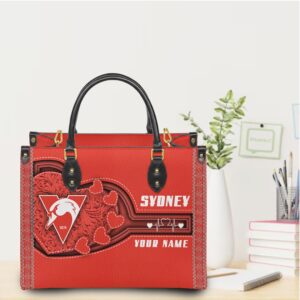 Custom AFL Sydney Swans Leather Tote Bag with Personalized Name
