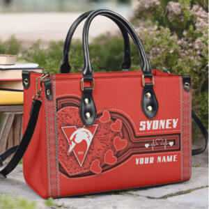 Custom AFL Sydney Swans Leather Tote Bag with Personalized Name
