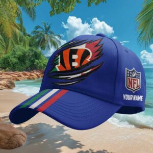 Custom Cincinnati Bengals Italian Flag Claw Scratch Blue Baseball Cap