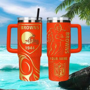 Custom Cleveland Browns 1944 Est. Orange and Gold Personalized NFL Tumbler