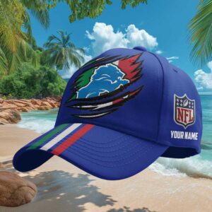 Custom Detroit Lions NFL Rip Design Hat Personalized Name Italian Flag Cap