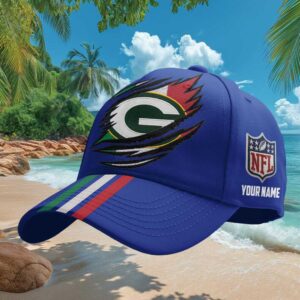 Custom Green Bay Packers Italian Flag Claw Rip Personalized Blue Cap