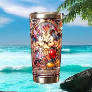 Custom Mickey and Minnie Mouse Stained Glass Romance Tumbler