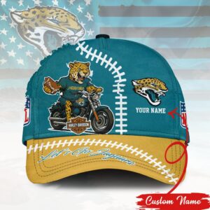 Custom Name Jacksonville Jaguars NFL & Harley Davidson Baseball Cap Custom Name Jacksonville Jaguars NFL & Harley Davidson Baseball Cap