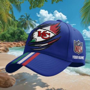 Custom Name Kansas City Chiefs Italy Flag Slash Design Blue Cap