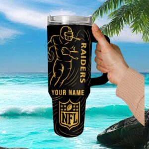 Custom Name Las Vegas Raiders NFL 40oz Tumbler Black and Gold Fan Gift Tumbler