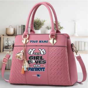 Custom Name NFL New England Patriots This Girl Loves Her Patriots Leather Handbag