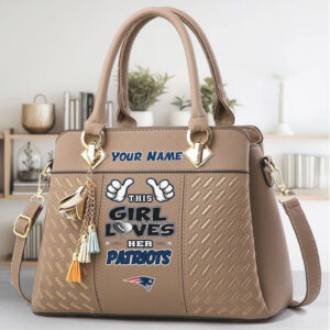 Custom Name NFL New England Patriots This Girl Loves Her Patriots Leather Handbag