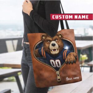 Customizable Bear Mascot Zipper Tote Bag