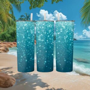 Customizable Teal Glitter Drinkware Tumbler