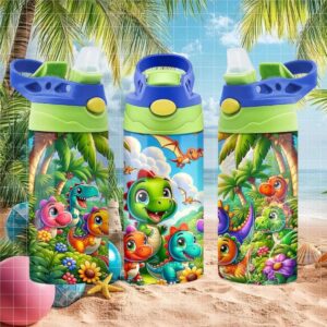 Cute Dinosaur Kids Flip Top Sippy Cup Tumbler Wrap