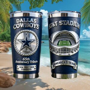 Dallas Cowboys 65th Anniversary Tribute AT&T Stadium Leather Wrap Style Tumbler