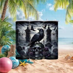 Dark Academia Raven & Tombstones Skinny Tumbler