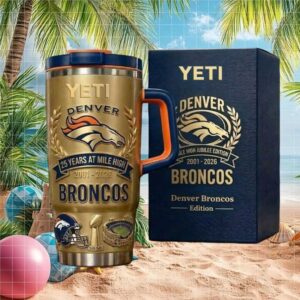 Denver Broncos “25 Years at Mile High” Jubilee Edition Gold Tumbler