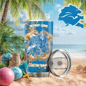 Detroit Lions Nfl Blue Floral Lion Custom Tumbler