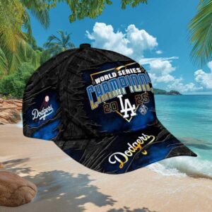 Dodgers 2025 World Series Champions Distressed Black and Blue Electric Hat