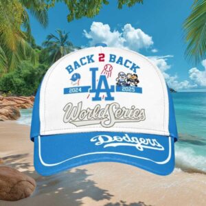 Dodgers Back to Back 2024 2025 World Series Cartoon Graphic Cap