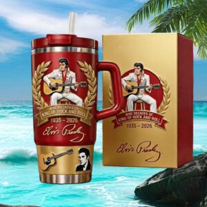 Elvis Presley Nine Decades of King of Rock and Roll 1935 2026 Commemorative Tumbler