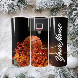 Flaming Basketball Skinny Tumbler
