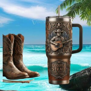 George Strait Pure Country Texas Legend Cowboy Classic 3D Tooled Leather Look Tumbler