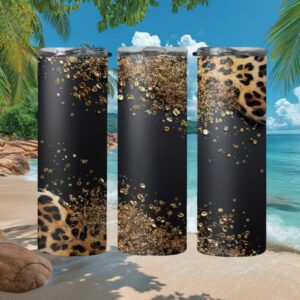 Glamorous Gold Glitter & Leopard Print Tumbler