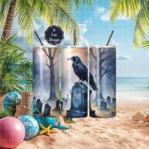 Gothic Raven Tombstone Skinny Tumbler
