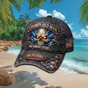 Grumpy Old Man No Anger Issues No Filters Lightning Skull Denim Cap