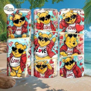 Hand Drawn Valentine Pooh with Sunglasses Skinny Tumbler