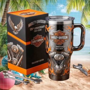 Harley Davidson 125th Anniversary V Twin Engine 40oz Flame Tumbler