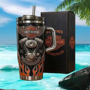 Harley Davidson Vintage Engine 40oz Tumbler with Handle and Gift Box