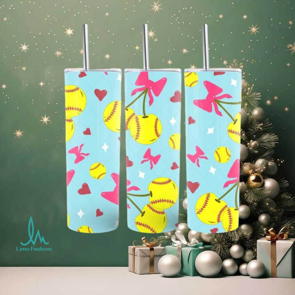 Heart and Softball Themed Tumbler Sublimation File Heart and Softball Themed Tumbler Sublimation File