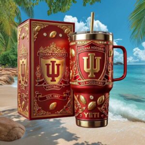 Indiana Hoosiers Football Luxury Gold & Crimson 40oz Tumbler with Gift Box