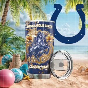 Indianapolis Colts Nfl Gold Floral Horse Custom Tumbler