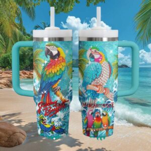 Jimmy Buffett Margaritaville Glitter Parrot Tropical 40oz Tumbler